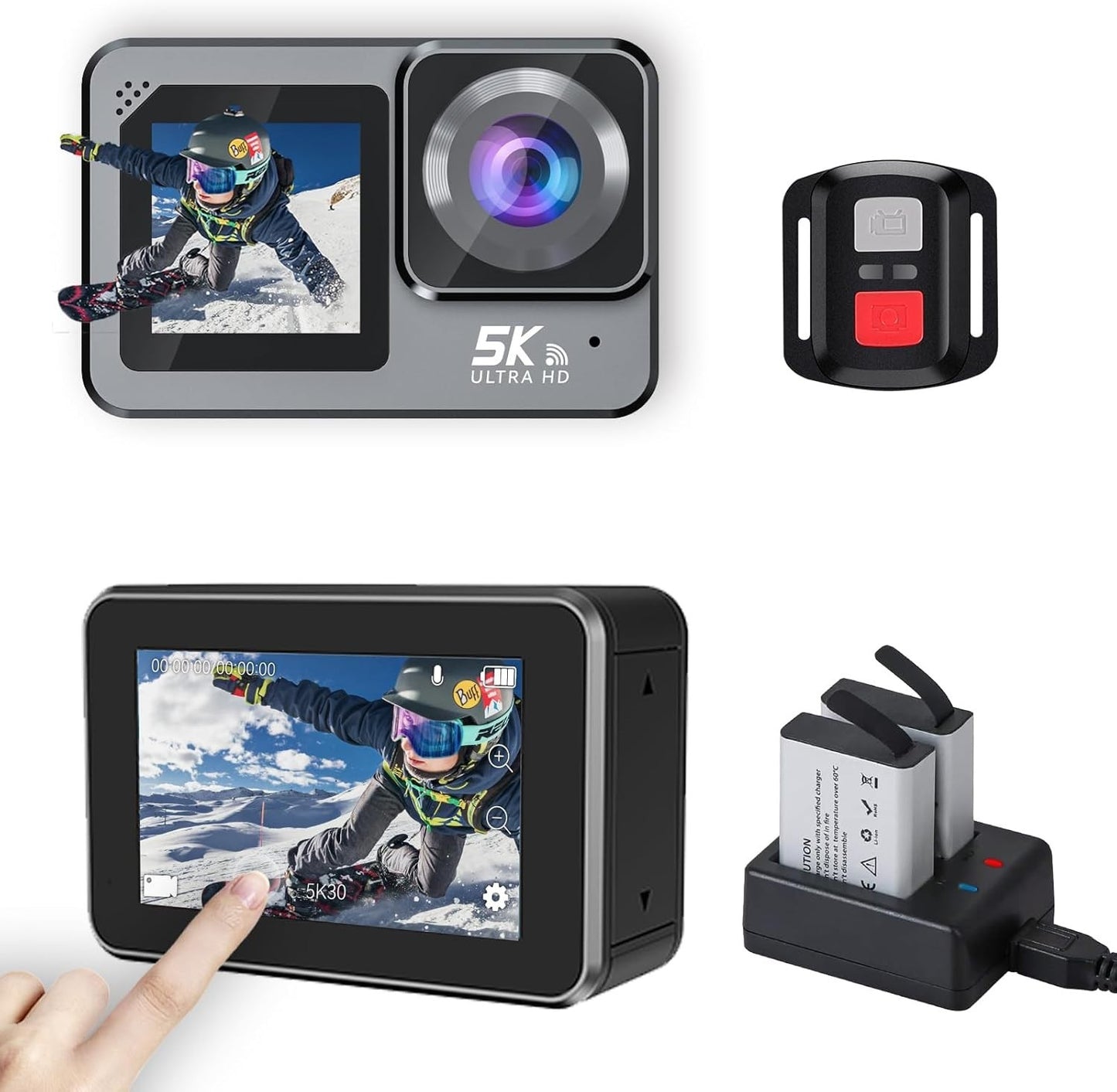 Action Cam 5K Anti-shake Fotocamera subacquea con doppio schermo e touchscreen