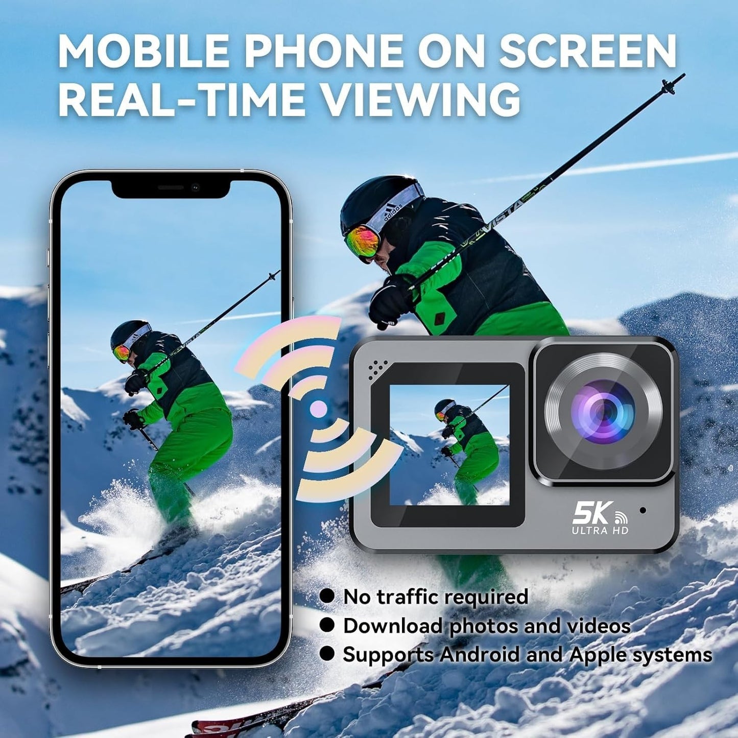 Action Cam 5K Anti-shake Fotocamera subacquea con doppio schermo e touchscreen