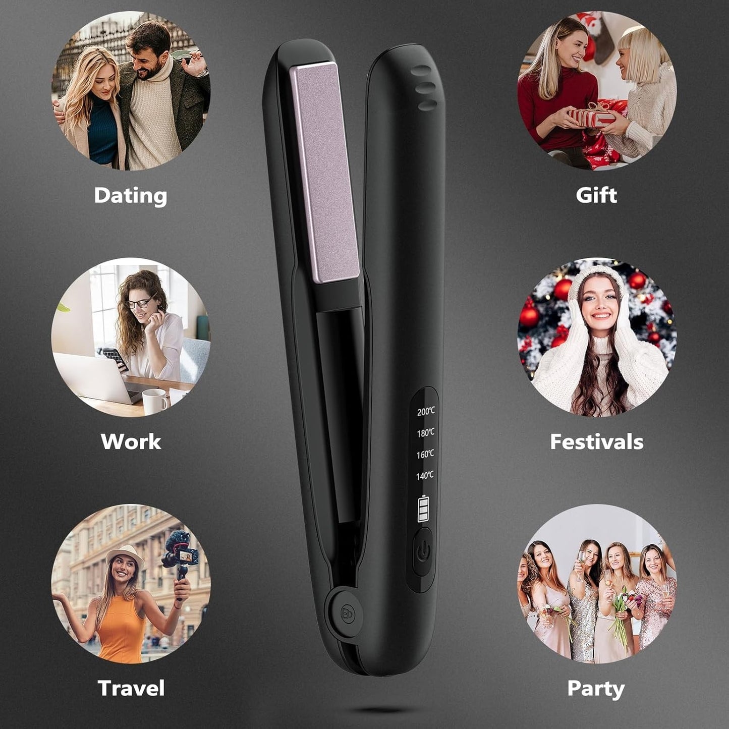 Piastra per capelli e ferro arricciacapelli senza fili wireless 2 in 1  4 livell