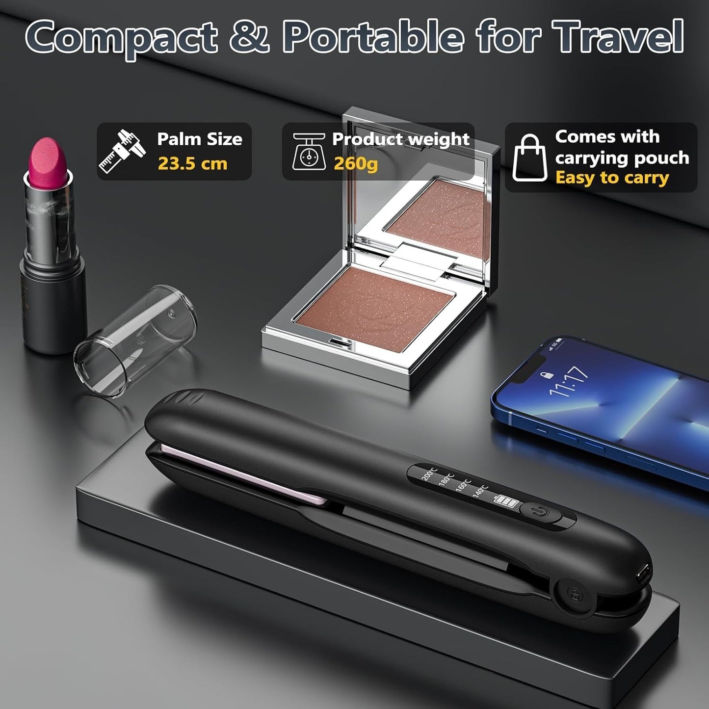 Piastra per capelli e ferro arricciacapelli senza fili wireless 2 in 1  4 livell