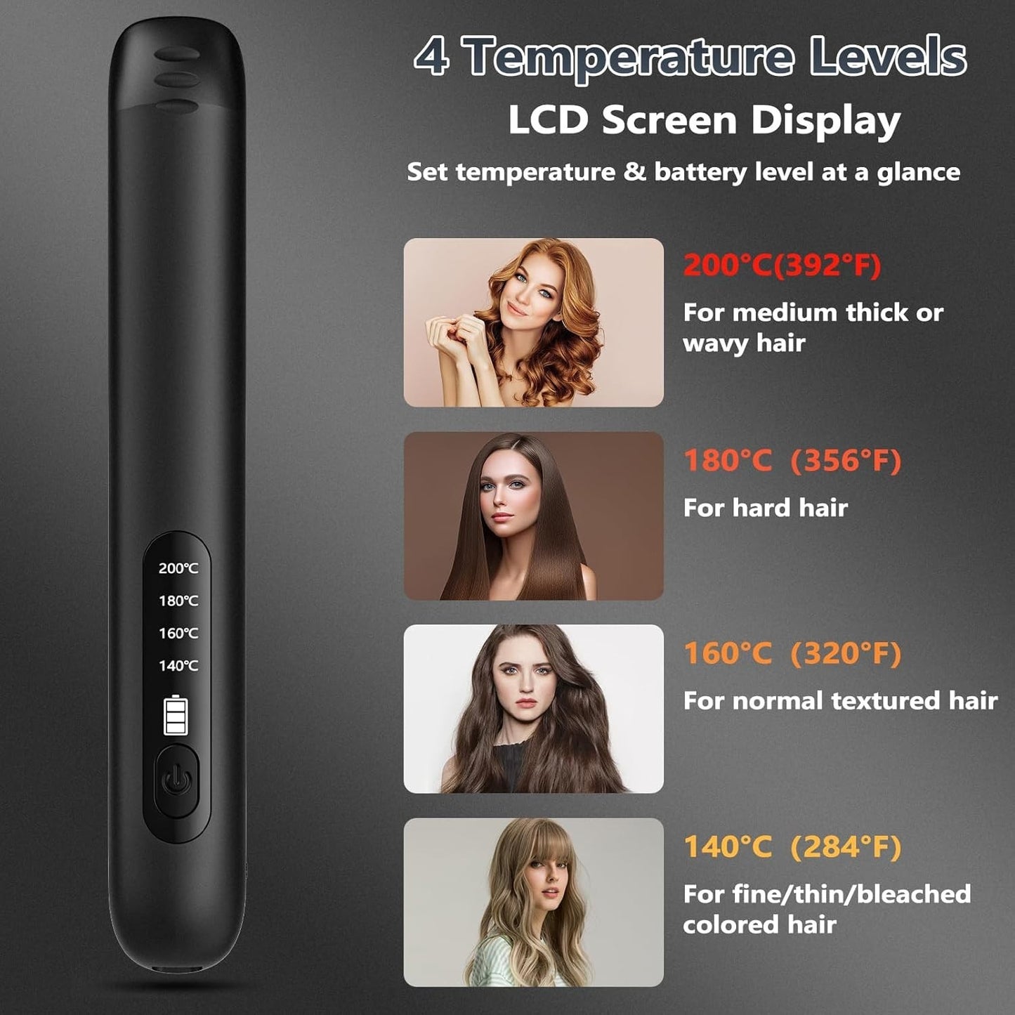 Piastra per capelli e ferro arricciacapelli senza fili wireless 2 in 1  4 livell