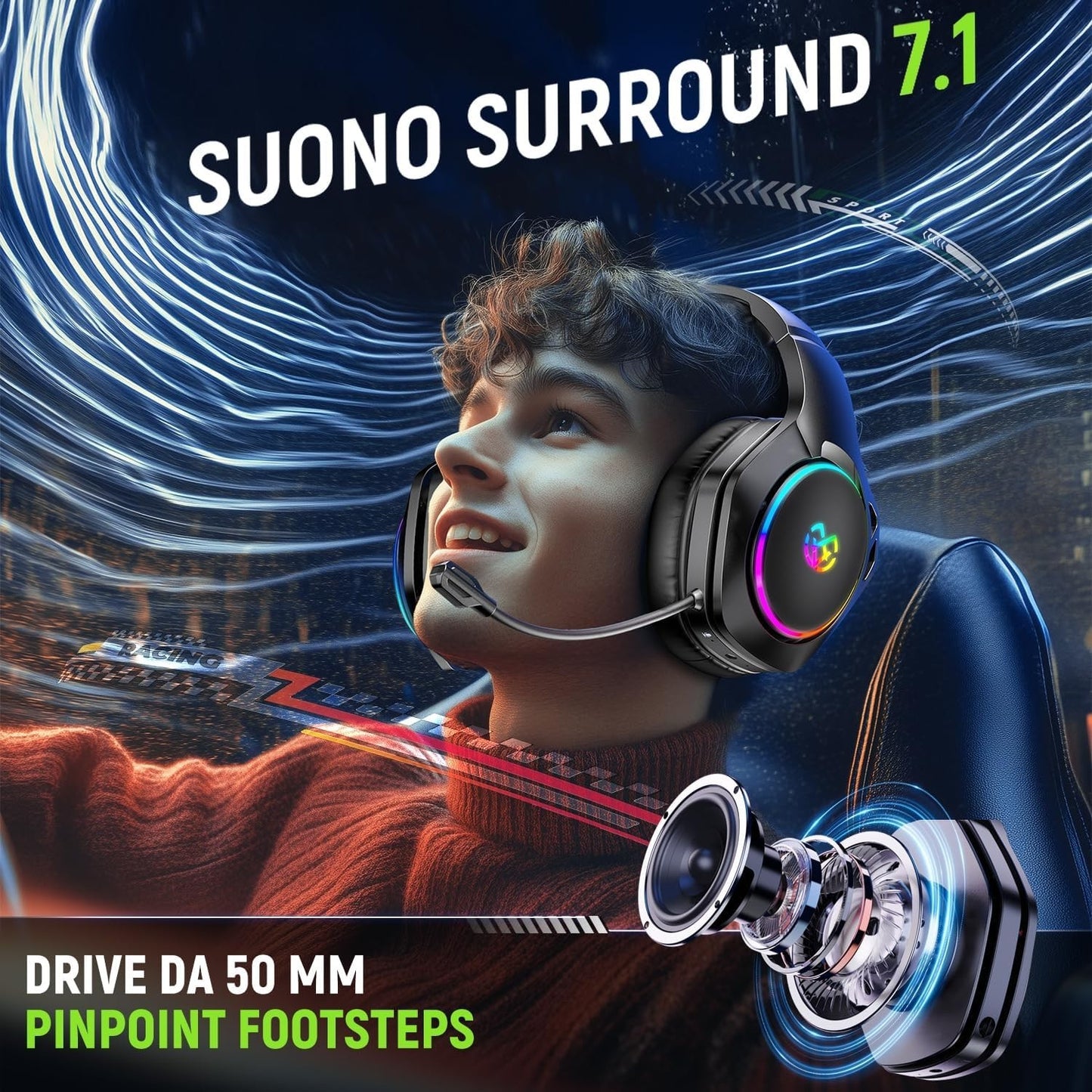 Cuffie da gioco wireless Tatybo per PC/Ps5/PS4 con doppia modalità 2,4 GHz + Blu