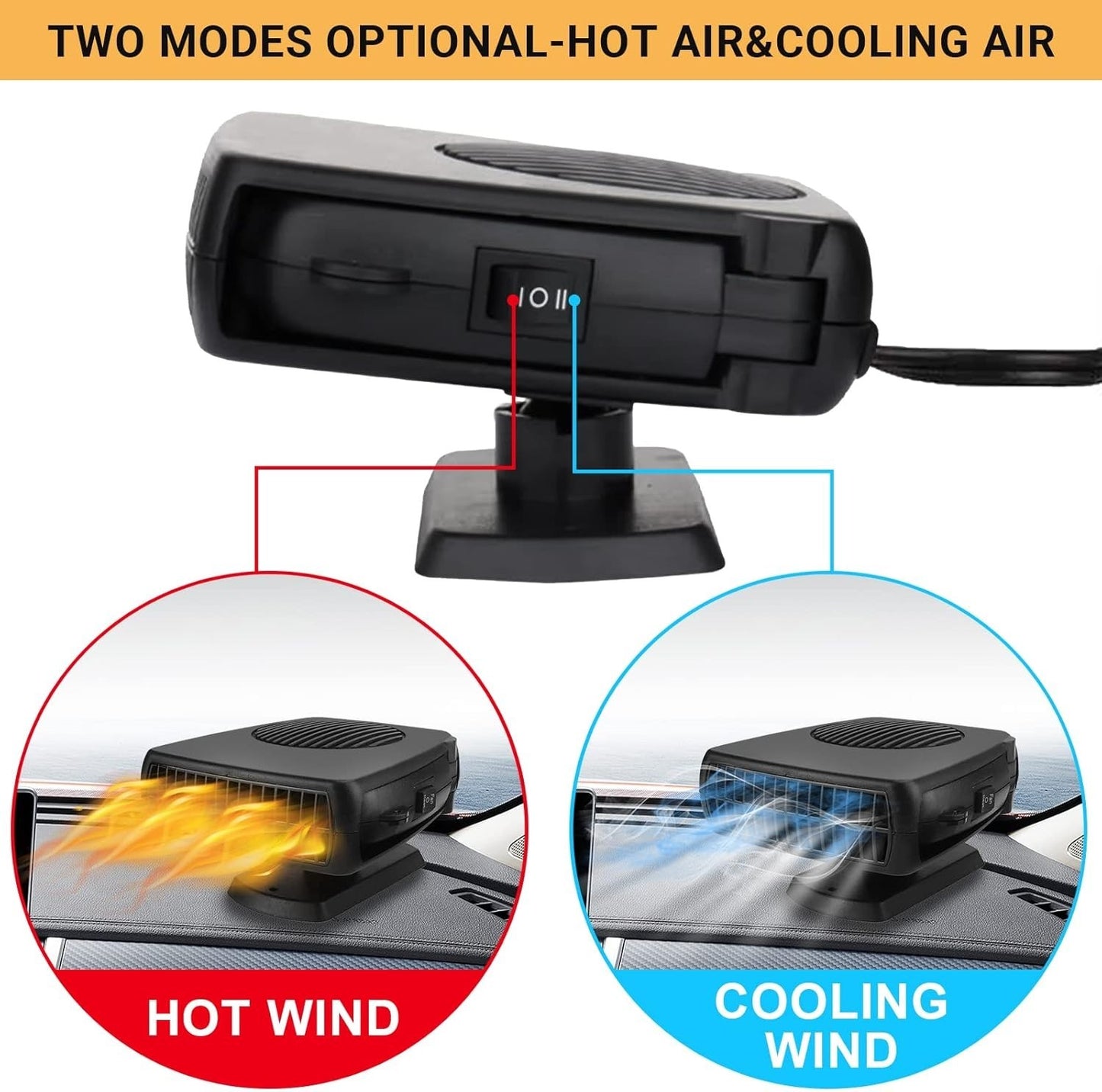 Riscaldatore per auto Qidoe 12 V portatile per auto da 200 W, 12 V sbrinatore