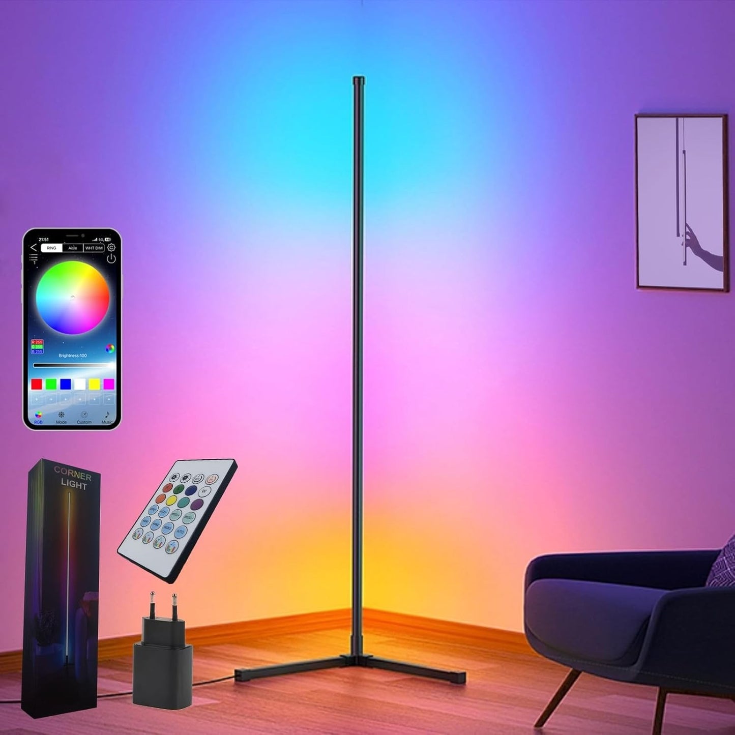 Lampada da Terra LED, 153cm Piantana RGB Dimmerabile, 20 Milioni di Colori Music