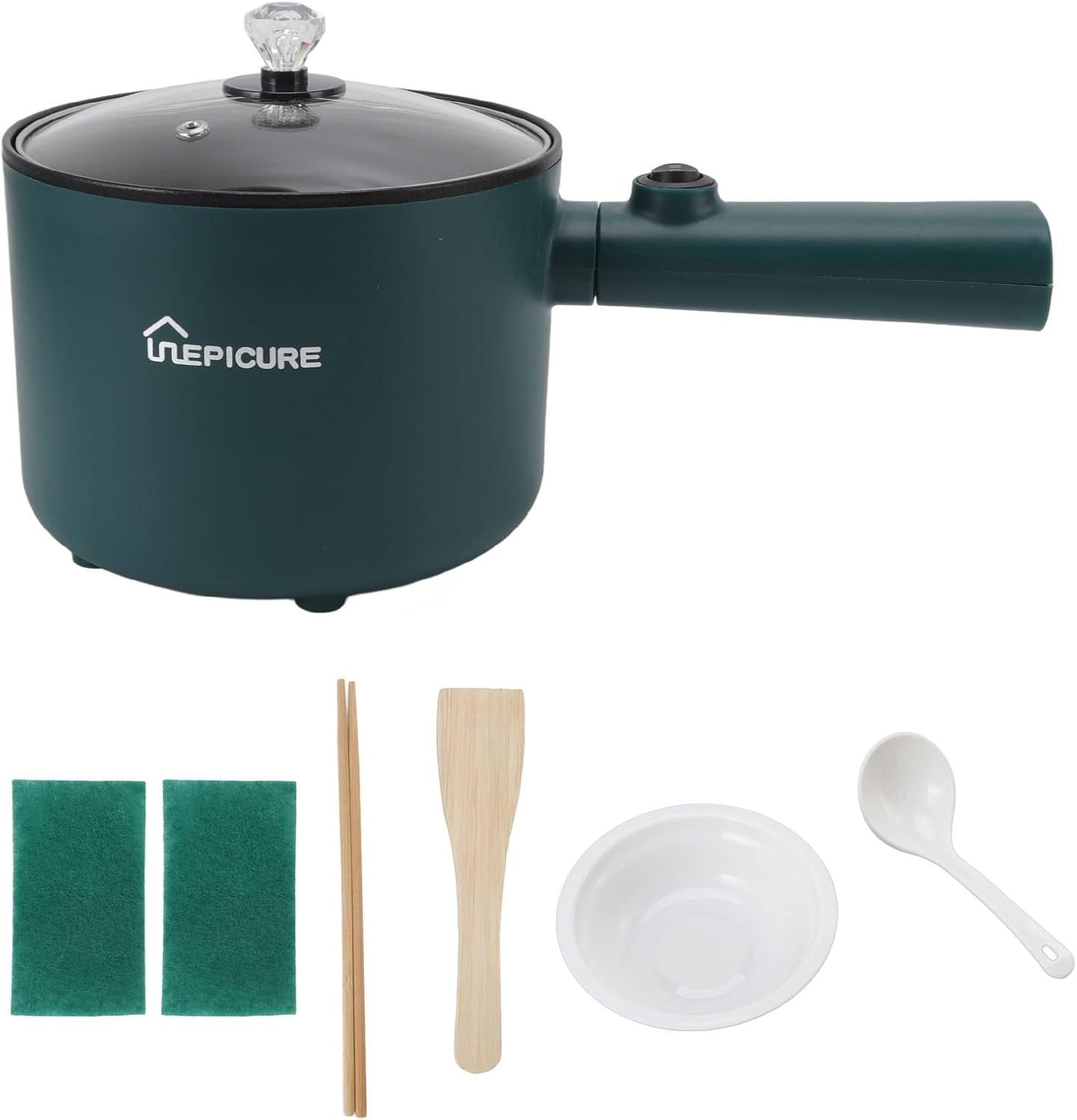 Pentola Elettrica, 1.8L 450W Mini Pentola Elettrica Verde Manico Lungo Antiadere