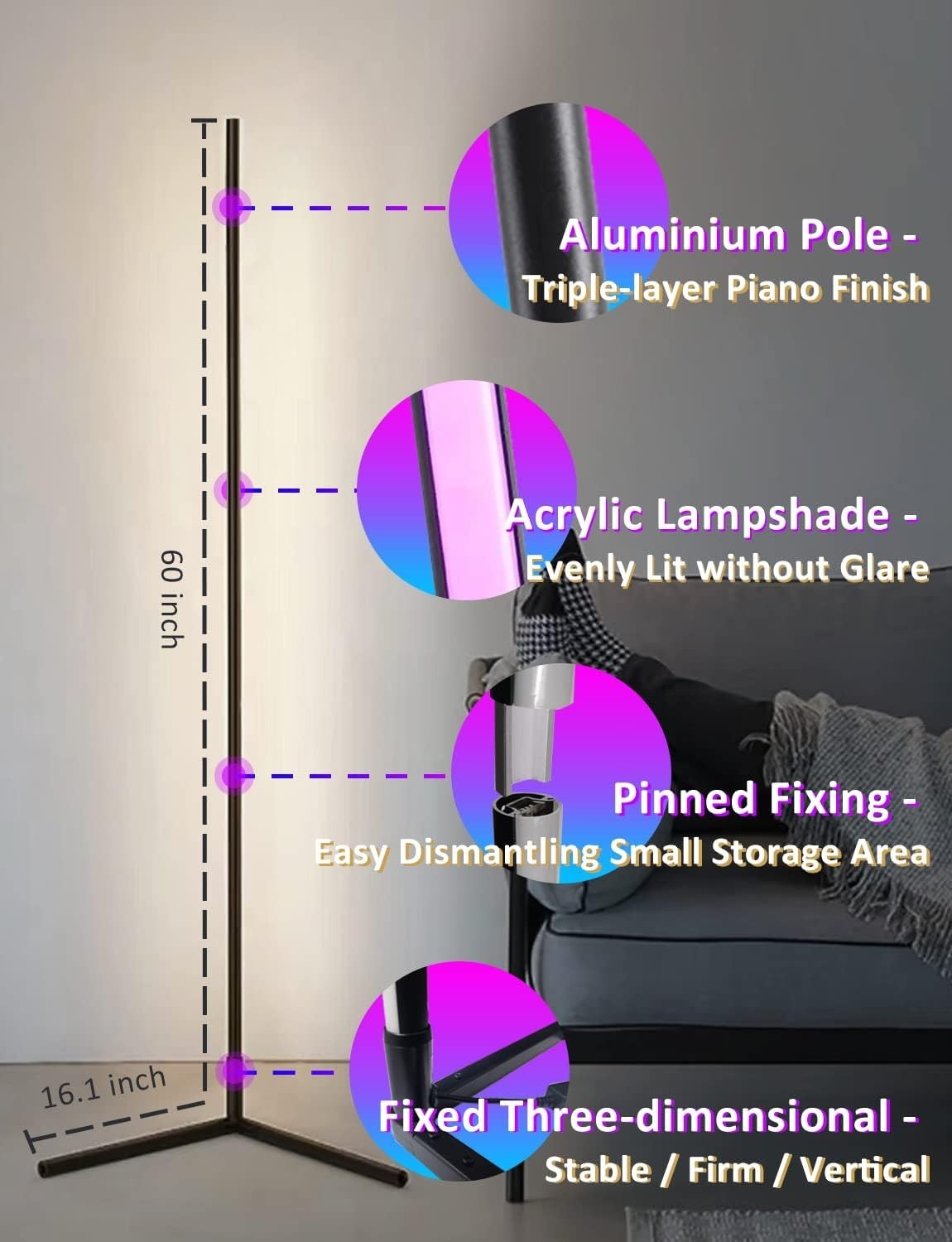 Lampada da Terra LED, 153cm Piantana RGB Dimmerabile, 20 Milioni di Colori Music