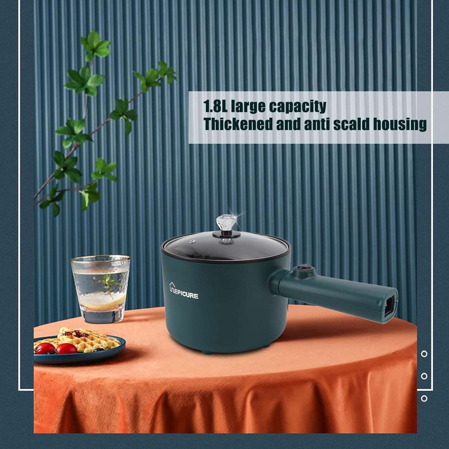 Pentola Elettrica, 1.8L 450W Mini Pentola Elettrica Verde Manico Lungo Antiadere