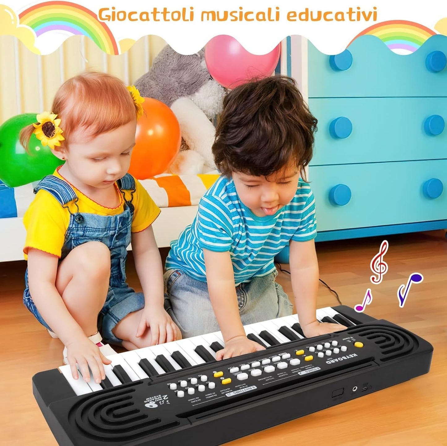Pianola Bambini per Scuola Multifunzione Tastiera Musicale 37 Tasti con Microfon