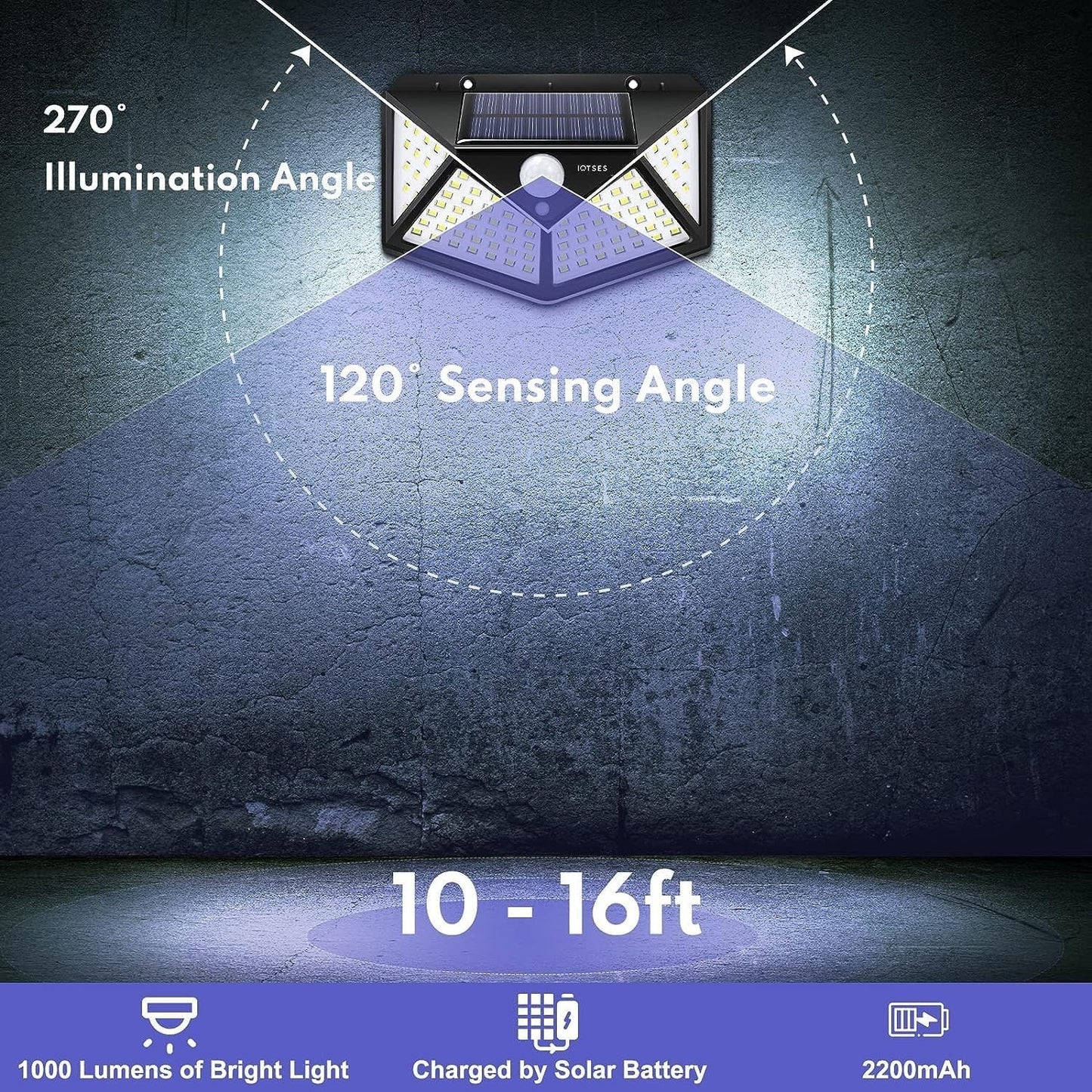 Luce solare per esterno, 100 LED con 3 modalità di illuminazione 2200 Lumen, luc