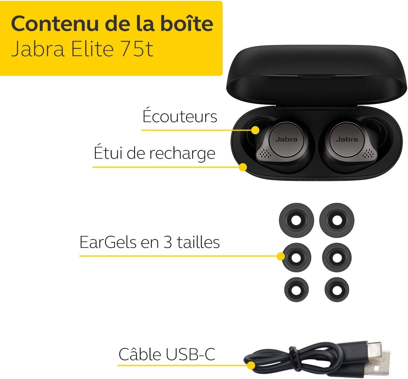 Jabra Elite 75t Auricolari Cuffie Bluetooth con cancellazione attiva del rumore