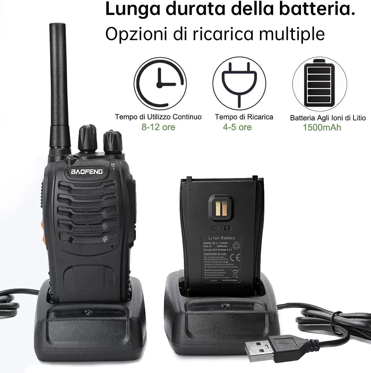 Baofeng Walkie Talkie PMR Radio Ricetrasmittente a lungo raggio Portatile USB