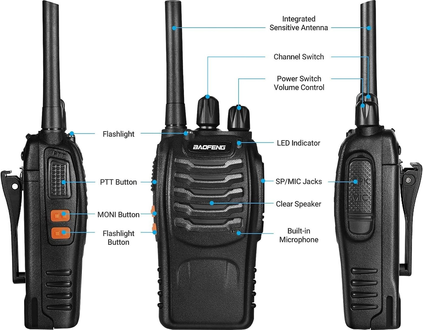 Baofeng Walkie Talkie PMR Radio Ricetrasmittente a lungo raggio Portatile USB