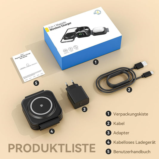 Caricabatterie wireless pieghevole 3 in 1 wireless magnetico per prodotti Apple