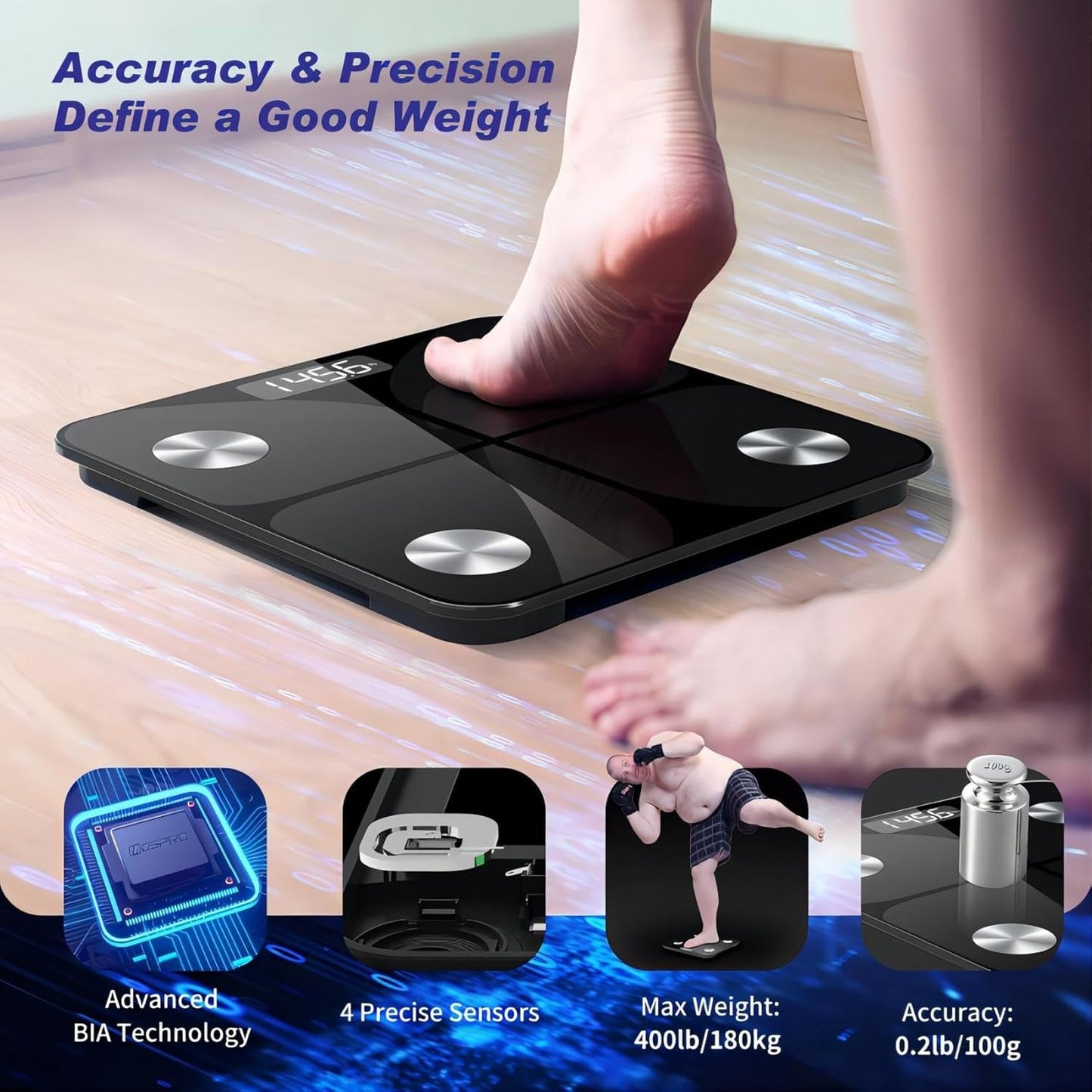 Bilance corporee Bluetooth per grasso corporeo BMI peso acqua e massa muscolare
