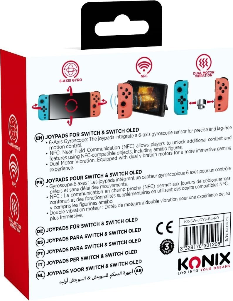 Konix Controller Joypads per Nintendo Switch e Switch OLED Autonomia 8 h vibraz