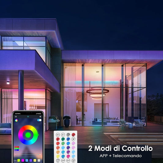 Striscia LED RGB 10m 24V 300 LED Bluetooth App Telecomando 44 Tasti Musica Timer
