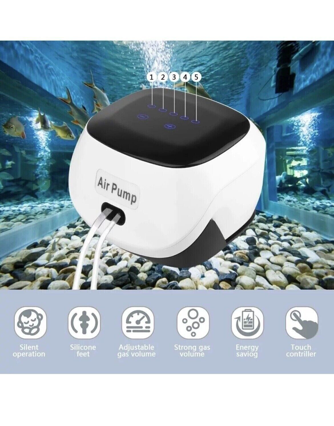Pompa ad Aria per Acquario Simple deluxe con doppia Uscita del Flusso d'Aria