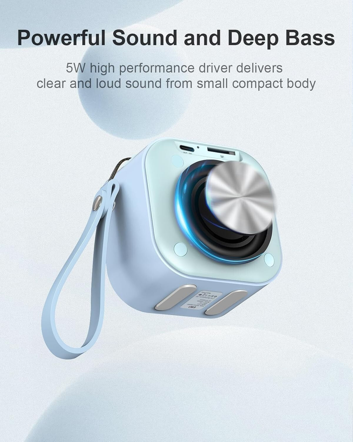 EWA Mini altoparlante wireless Bluetooth con cordino wireless portatile Azzurro