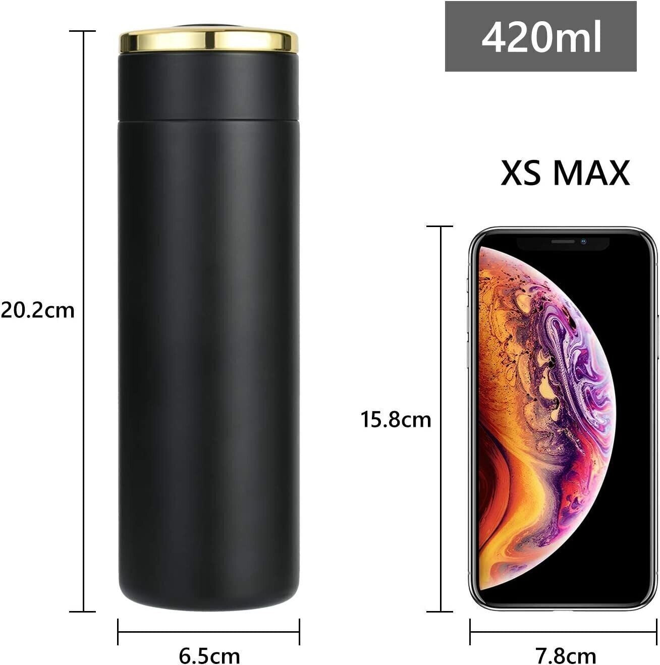 Bottiglia Acqua, 420ML Borraccia Termica, Portatile Coppa da Viaggio con LED