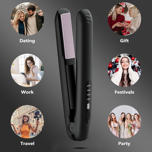 Piastra per capelli e ferro arricciacapelli senza fili wireless 2 in 1 4 livell