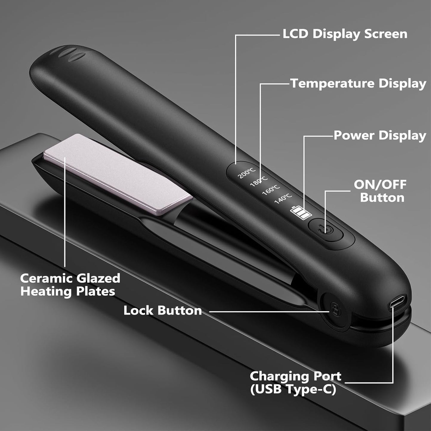 Piastra per capelli e ferro arricciacapelli senza fili wireless 2 in 1 4 livell