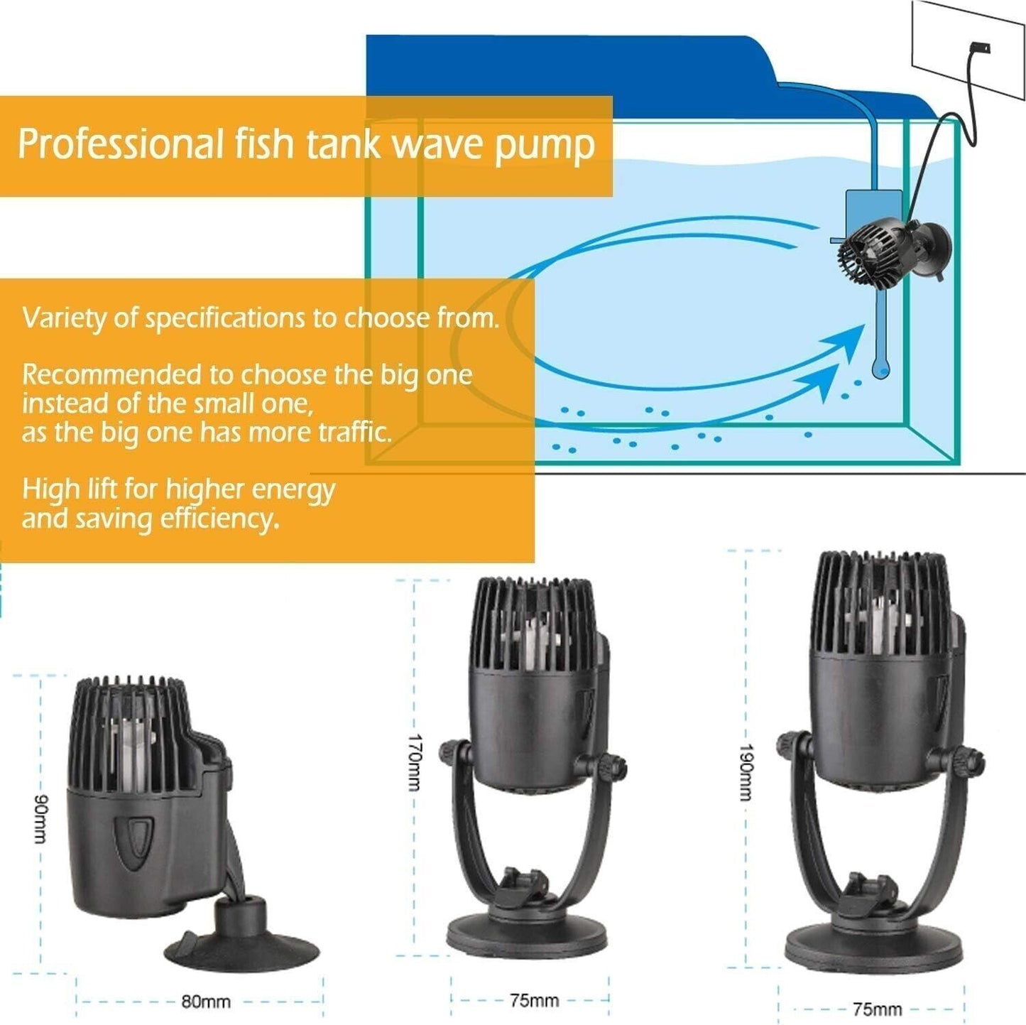 Pompa per acquario BPS 7500L/H Pompa di circolazione Wave Maker 10W QL-200M