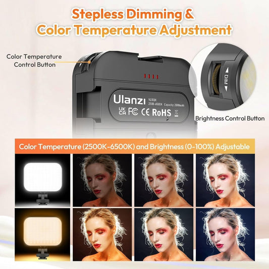 Luce selfie ULANZI VL100X con clip, luce video a LED con batteria da 2000 mAh