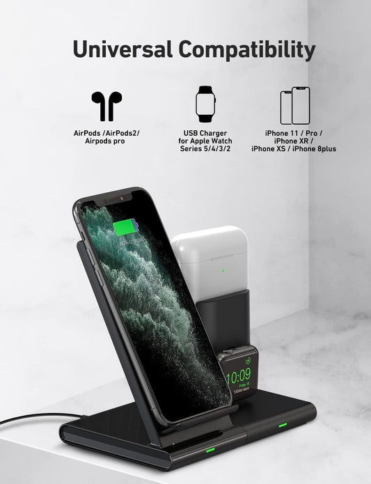 Seneo Supporto Caricabatterie Wireless Veloce 3 in 1 induzione Qi