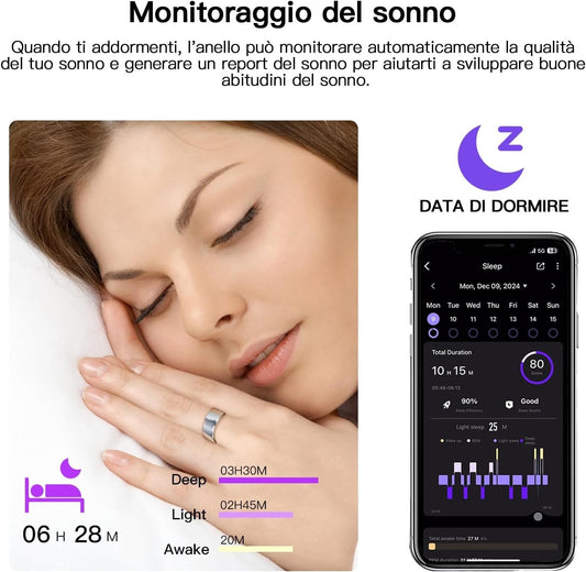 Fitness Tracker Smart Ring con Calorie Frequenza Cardiaca Monitoraggio del Sonno