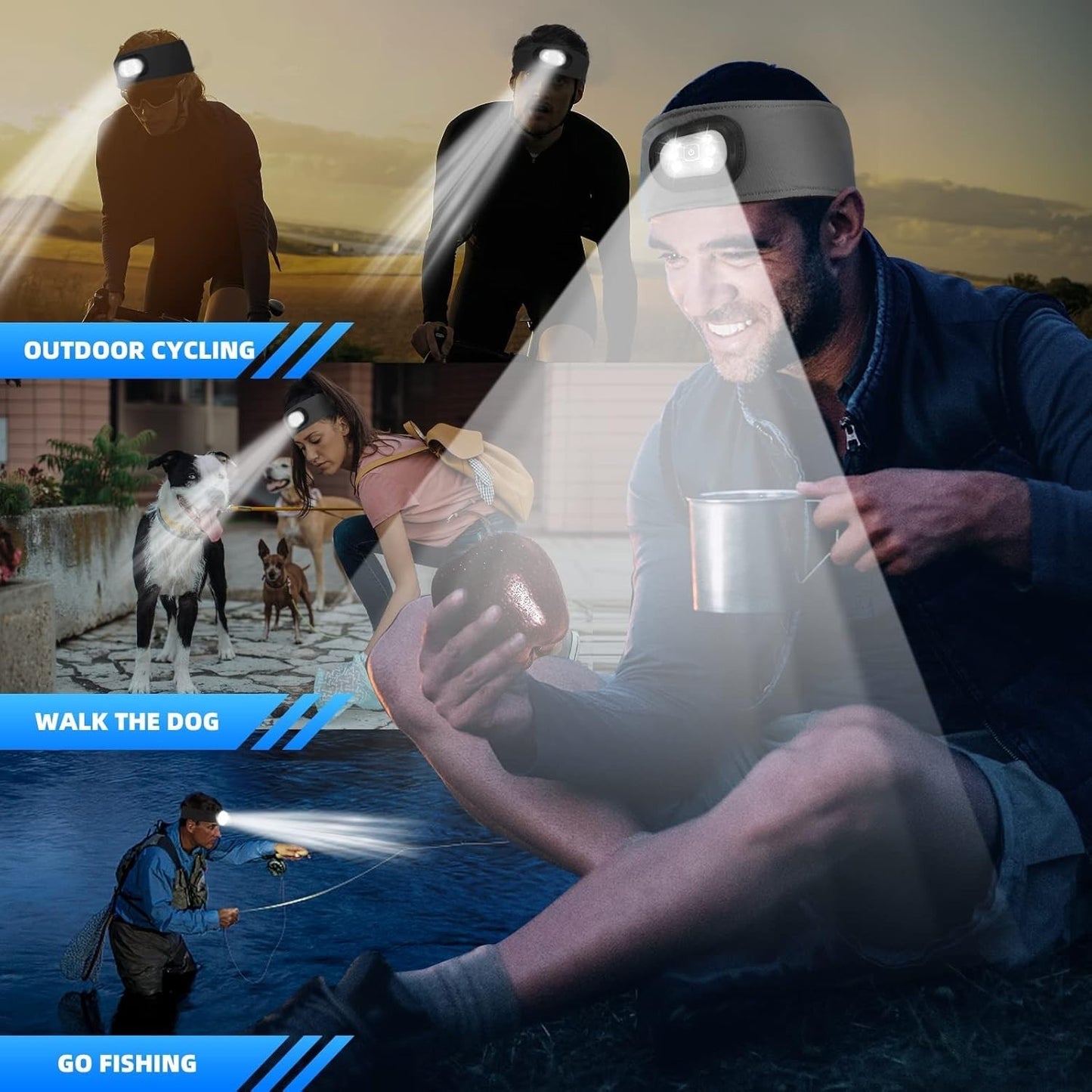 Fascia LED con 1 luce ricaricabile USB unisex 3 modalità regolabili