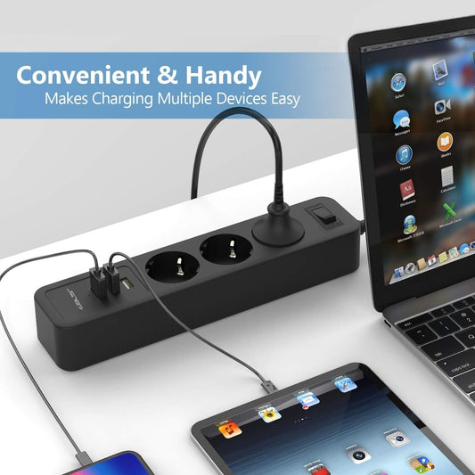 Ciabatta multipresa USB JSVER 3 prese con 3 prese USB, 3 prese (due spine)