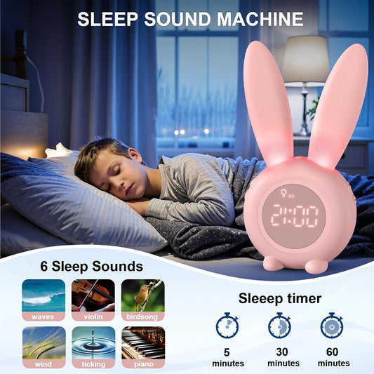 Sveglia Bambini Coniglio da Comodino con Luce Notturna Funzione Snooze Timer