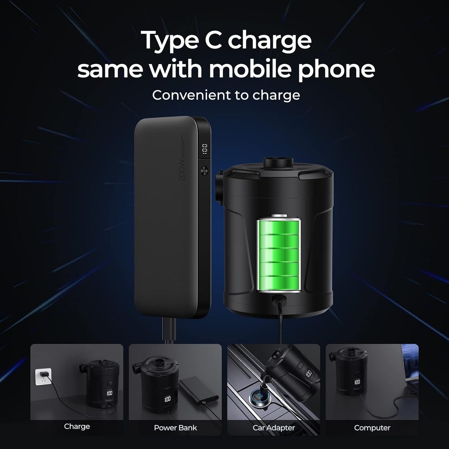 Pompa elettrica per gonfiabili da 5200 mAh per gonfiabili con display a LED