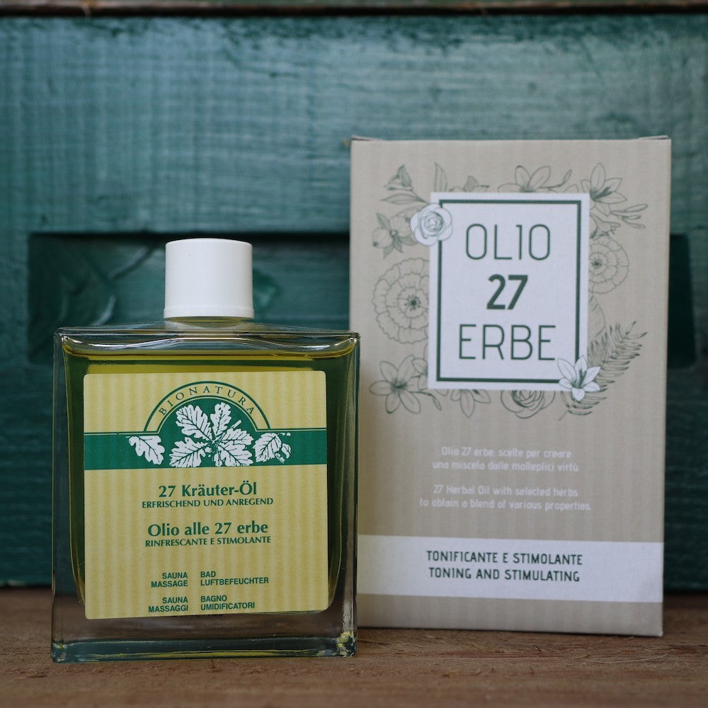 Olio 27 Erbe 100ml Tonificante per Massaggi Bagno Sauna e Aromaterapia