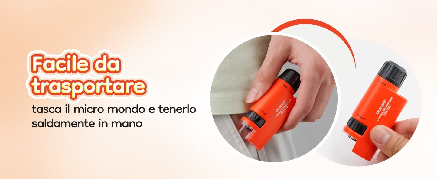 Microscopio Tascabile Bambini 60X-120X LED Mini Portatile 5 Vetrini Regalo Lenti