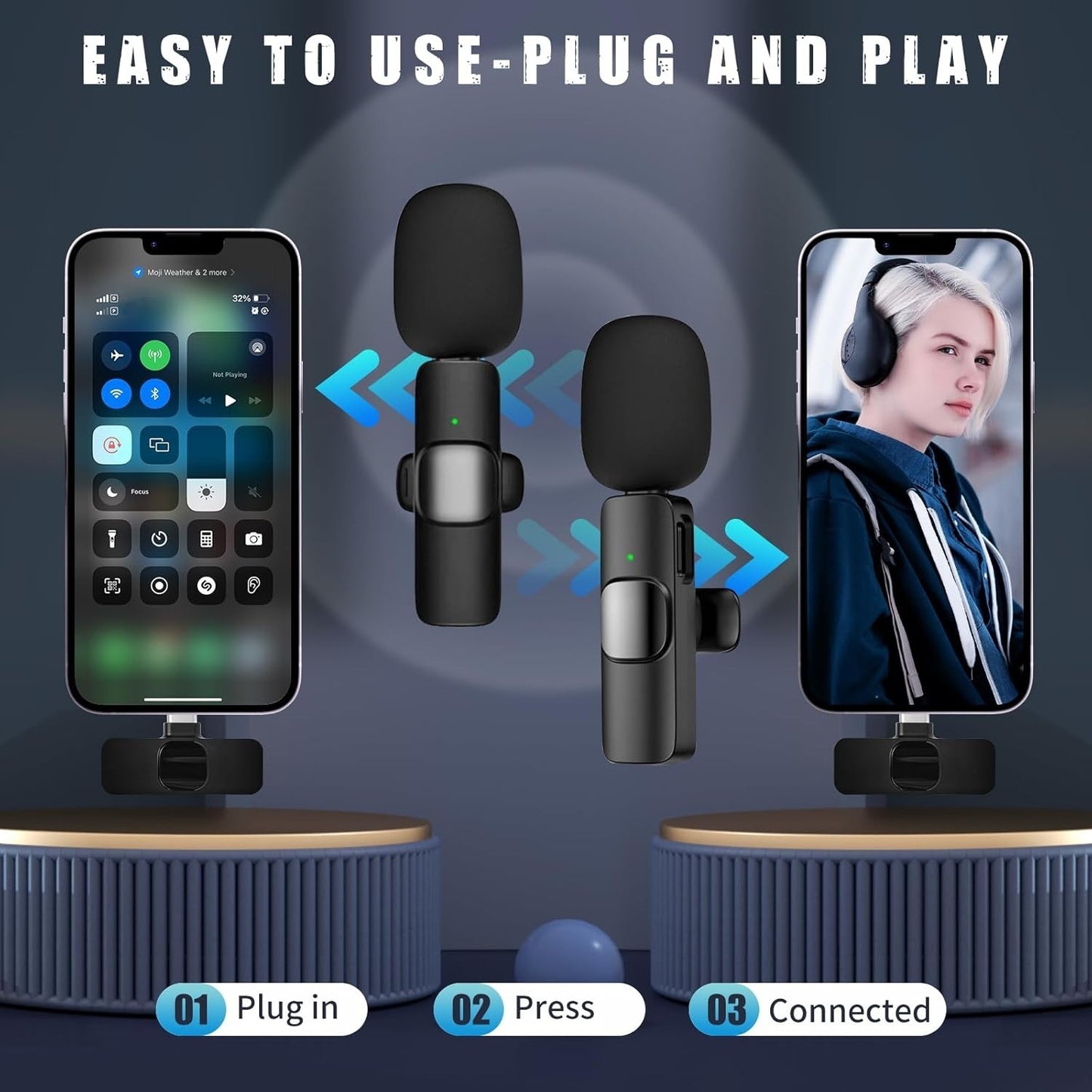 Microfoni Lavalier 2X Wireless USB-C Clip Riduzione Rumore TikTok YouTube