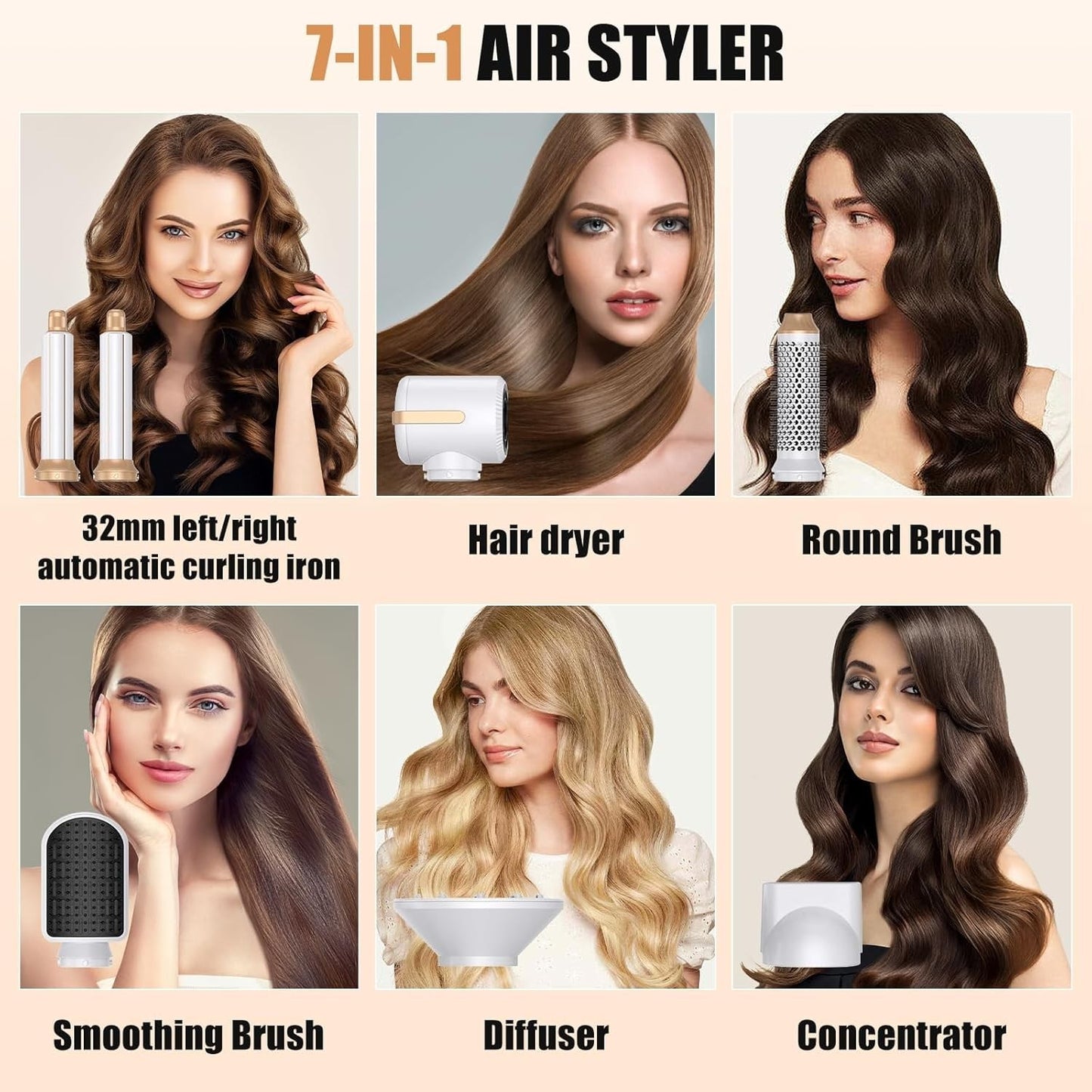 Styler Capelli 7 in 1 Asciugacapelli 110000 RPM Coanda Ricci Lisci Diffusore Air