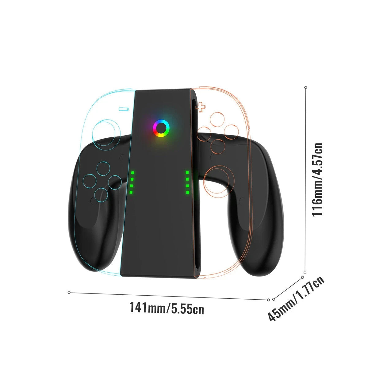 Grip Ricarica Joy-Con Switch 2 Magnetico Type-C LED RGB Dock Nero ABS Gamepad 5V