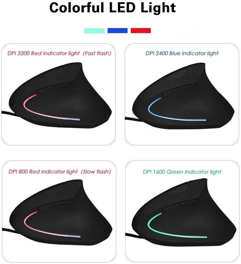 Mouse Verticale Ergonomico Cablato USB 3200 DPI 5 Tasti PC Mac Laptop