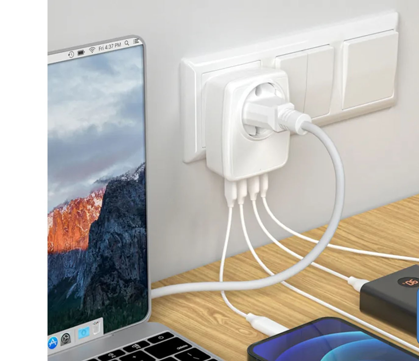 Adattatore Presa Schuko 16A con 3 USB e USB-C 4000W Spina Italiana