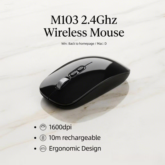 Mouse Wireless M103 2.4GHz 1600DPI Ricaricabile Silenzioso Ergonomico 10m - Nero