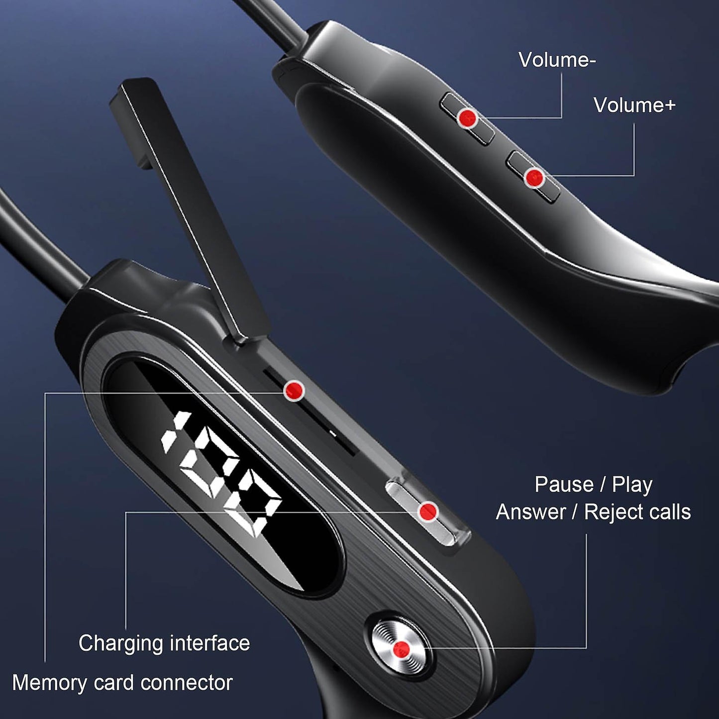 V30 cuffie a conduzione ossea Bluetooth 5.3 cuffie Stereo senza fili non In-Ear IPX5 supporto per auricolari sportivi impermeabili TF Card