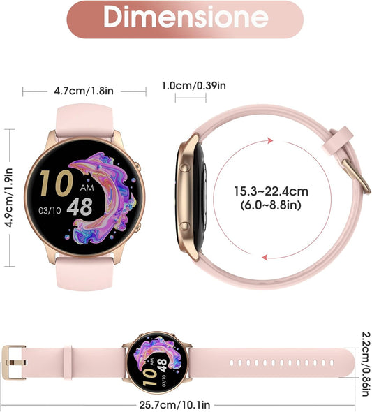 TUYOMA Smartwatch Donna, 1,3" Schermo Tattile Orologio Smart Watch, IP68 Impermeabile, con Cardiofrequenzimetro Da Polso, Ossimetro, Monitor Sonno, Notifiche Messaggi, per Android iPhone