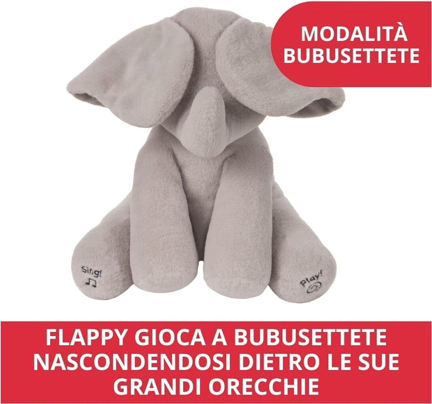 Flappy Peluche Interactive Éléphant, Chante et parle en Français Peluche 30,5 cm