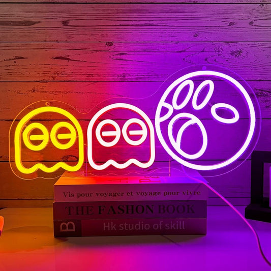 Insegna al neon per giochi Pac-man luci al neon LED fantasma insegna retrò arcad
