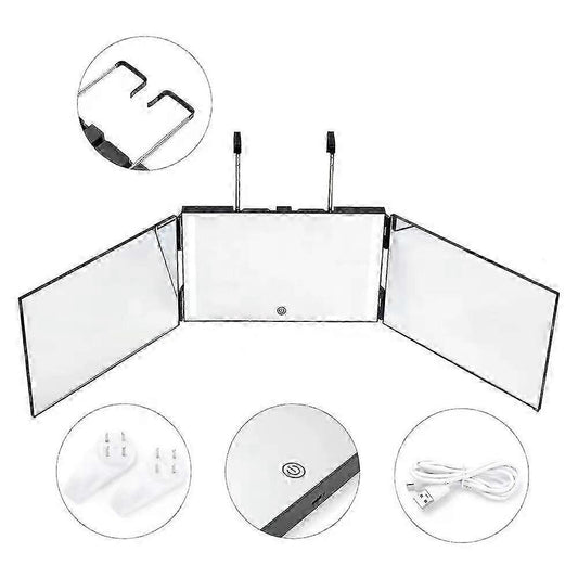 Specchio a LED a 3 ante da appendere pieghevole da parrucchiere 360 Gradi Trucco