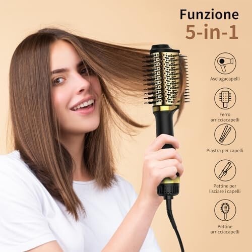 Spazzola asciugacapelli ARAS 5 in 1, 1000 W , con pettine lisciante laterale