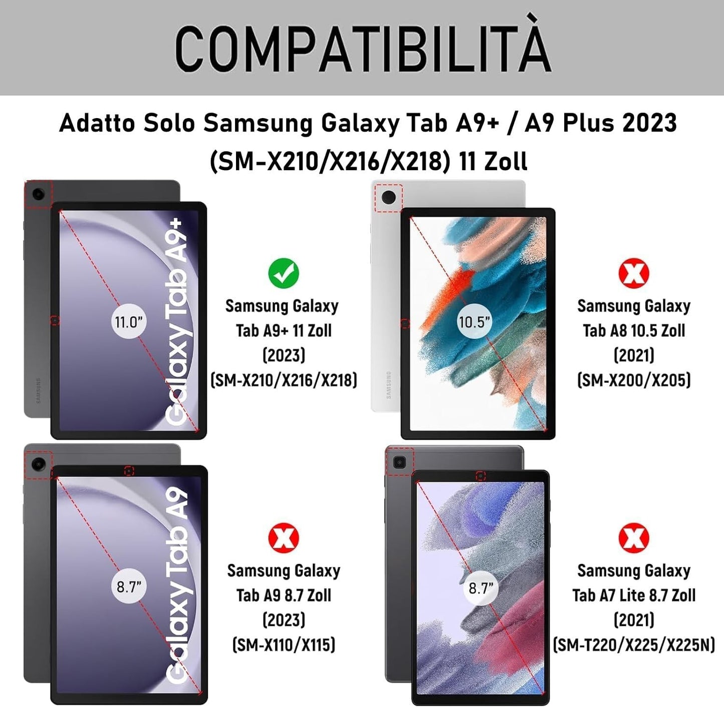 Tastiera Custodia per Samsung Galaxy Tab A9+ 2023 11 Pollici (SM-X210/X216/X218)