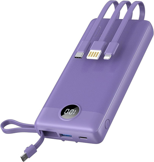 Power bank con Cavi Incorporati 20000mAh, PowerBank USB C a Ricarica Rapid VRURC