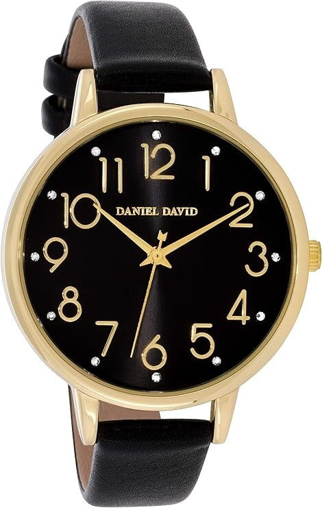 Daniel David Orologio da donna con cinturino in pelle PU liscia nera